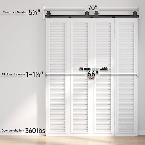 EaseLife 66 Bi-Folding Sliding Barn Door Track Kit for 4 Closet Doors Black