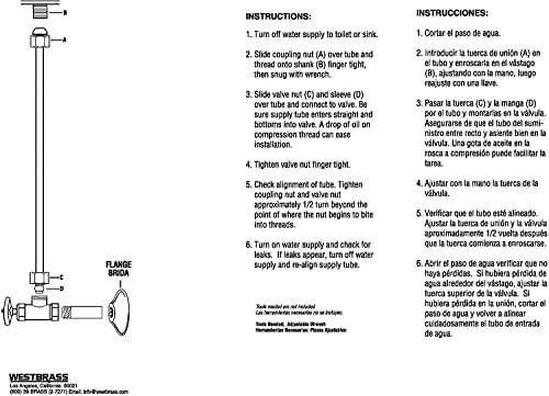 Westbrass D120-01 38 x 20 Bullnose Faucet Riser Supply Line PVD Polished Brass