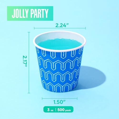 JOLLY PARTY 500Pack 3 oz Paper Cups with Blue Pattern