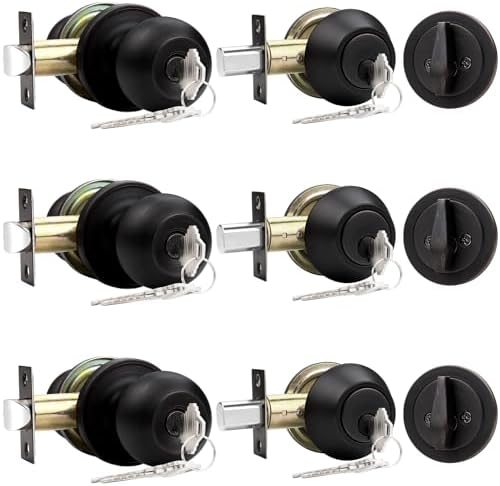 Secure Front Door Set with 3 Keys Opens Locks Easy
