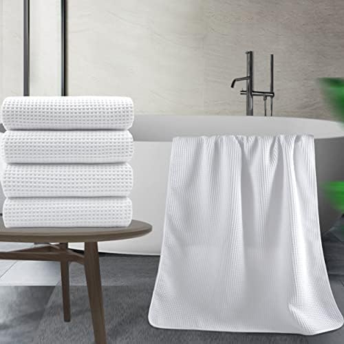 Experience Drying Laziness POLYTE Microfiber Oversize Bath Towel 60x30 inches White Waffle Weave 4 Pack