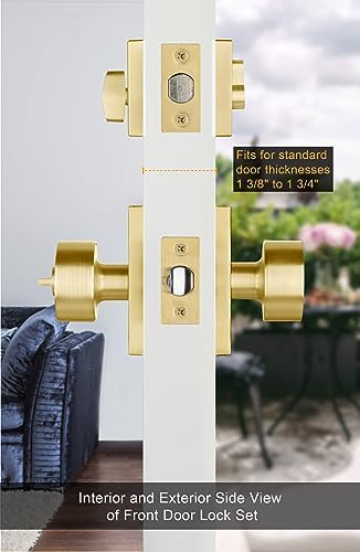 GoldenWarm Gold Exterior Door Knob with Deadbolt