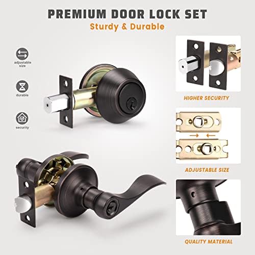 KNOBWELL5-Piece Exterior Door Lock Set with Deadbolt Entry Lever and Knob Oil Rubbed Bronze - Installation-Ready