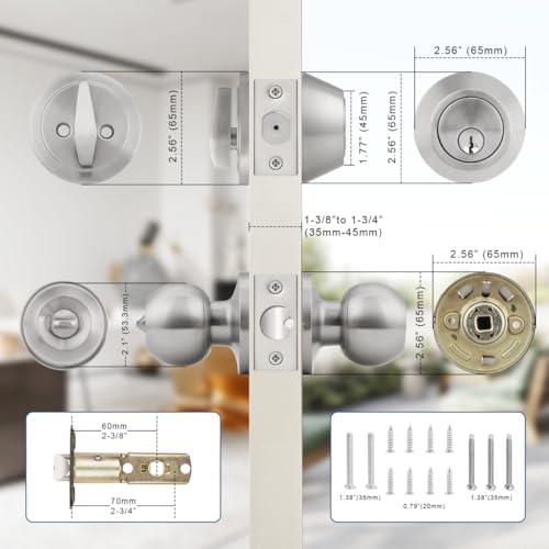 Sturdy exterior doorknob set with deadbolt