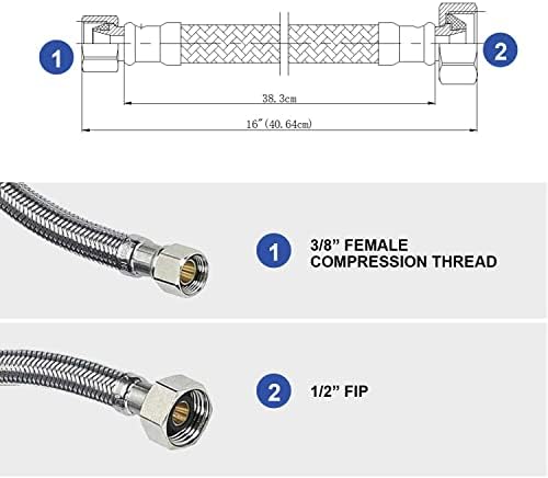Stainless Steel 16 Faucet Supply Lines 12 Angle Valve Set