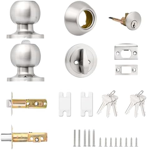 Probrico Entry Knob Deadbolt Set Brushed Nickel Keyed Alike Easy Install 5-Pack