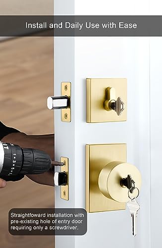 GoldenWarm Gold Exterior Door Knob with Deadbolt