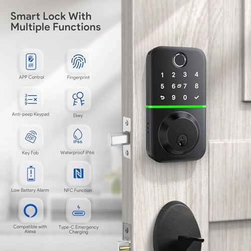 KUCACCI Smart Door Lock Keypad Remote Entry Multiple Methods