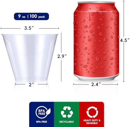 JOLLY CHEF 9 oz Clear Disposable Cups 100 Pack for Parties