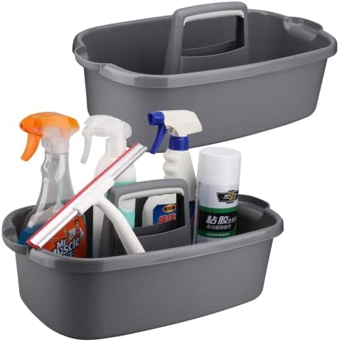 2-Piece Gray Plastic Caddy Organizer for Cleaning Supplies