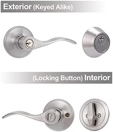 Front Door Lever Lockset with Exterior Door Knob and Deadbolt