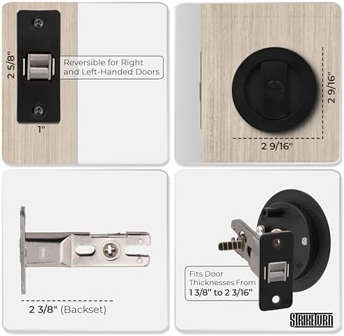 Premium Matte Black Pocket Door Lock - Ergonomic Handle Reversible for Use