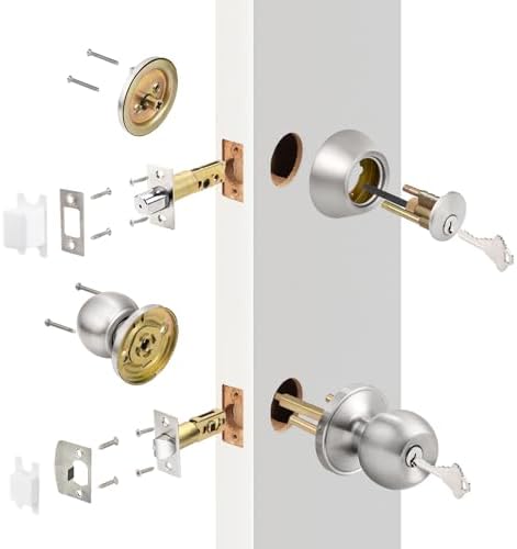 Probrico Entry Knob Deadbolt Set Brushed Nickel Keyed Alike Easy Install 5-Pack