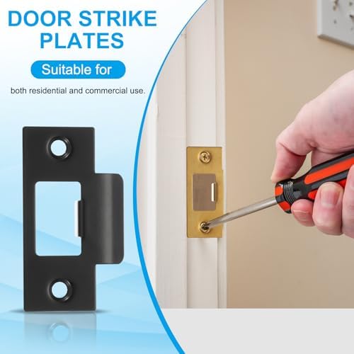 MECCANIXITY Door Deadbolt Strike Plates Black Reinforce Security Pack of 4