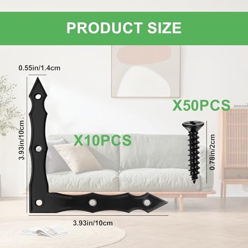 Decorative Corner Brackets Rustic Black 10-Piece Barn Door L-Shape Corner Brace Bracket for Home Outdoor Use