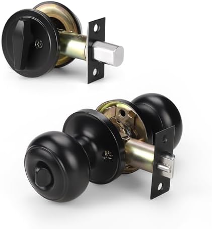 KNOBWELL 5 Pack Entry Door Knob and Single Cylinder Deadbolt Combo Set in Matte Black Keyed Alike