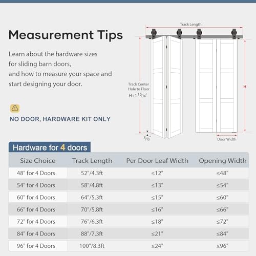EaseLife 66 Bi-Folding Sliding Barn Door Track Kit for 4 Closet Doors Black
