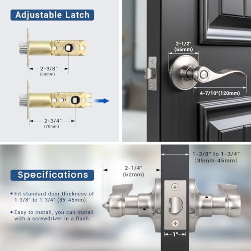 Br Assured 1-Piece Door Lever Privacy Door Handle Set for Bedroom or Bathroom Brushed Nickel Zinc Alloy