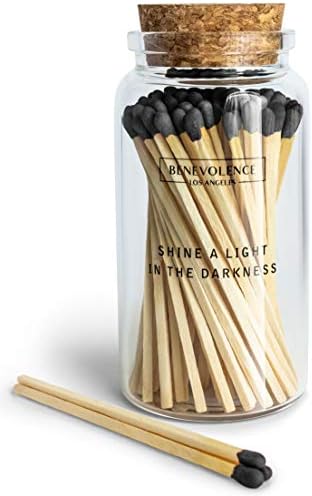 Benevolence LA 4-Inch Colored Wooden Matches in Glass Jar with Striker Midnight Black