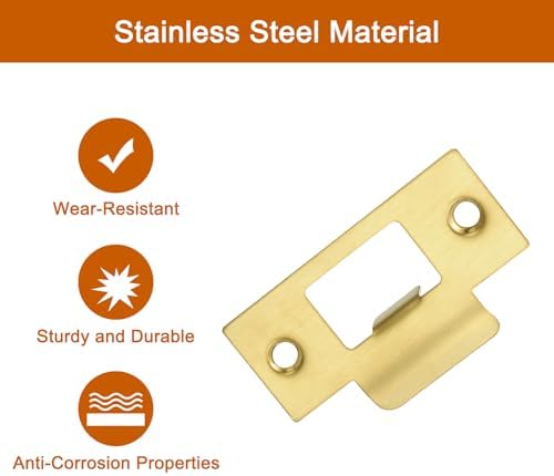 Replaced70mm x 403mm Stainless Steel Door Strike Plate Set of 2 with 28mm Latch Hole for Home UseGold