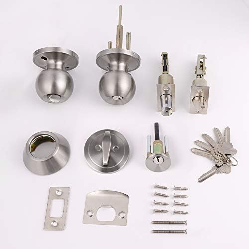 Probrico Entry Knob Deadbolt Set Brushed Nickel Keyed Alike Easy Install 5-Pack