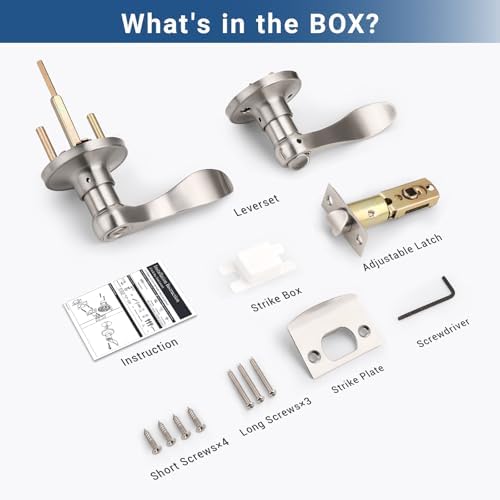 Br Assured 1-Piece Door Lever Privacy Door Handle Set for Bedroom or Bathroom Brushed Nickel Zinc Alloy