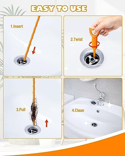 VILINLEE 25 Inch Drain Snake 6 Pack Clog Remover Tool
