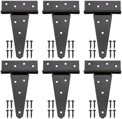 6 Pcs Unique T-Strap Door Hinges Rust-Resistant Black For Barn and Yard Doors