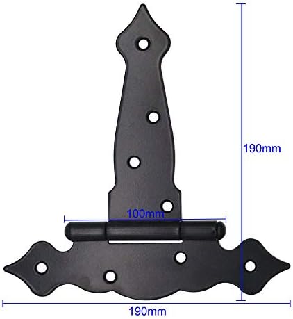 4-Piece 190mm Heavy Duty Hinges for Garden Shed Doors Black Rust-Resistant Door Hardware