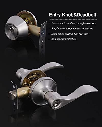 Front Door Lever Lockset with Exterior Door Knob and Deadbolt