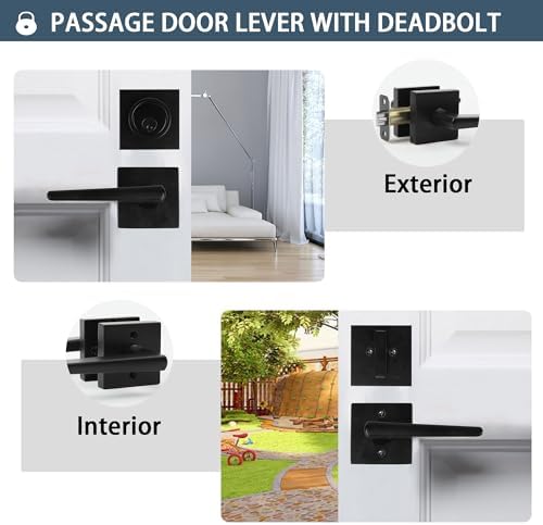 Front Door Handle and Deadbolt Set with Matte Black Finish