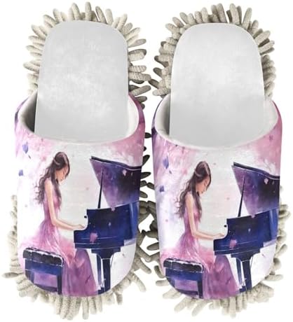 White Play Piano Mop Slippers for Home and Office