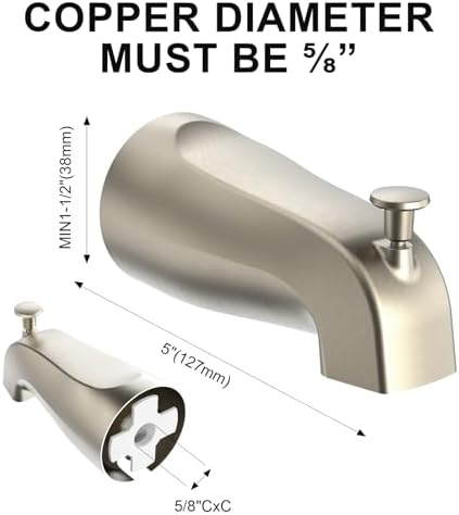 Gold Hao 5 Universal Slip-On Tub Spout with Diverter -install easily save water 58 Copper Pipe Brushed Nickel