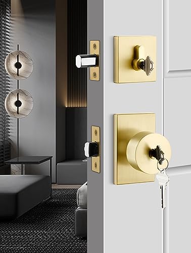 GoldenWarm Gold Exterior Door Knob with Deadbolt