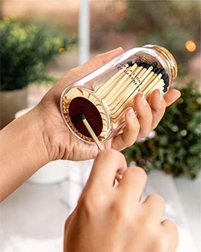 Benevolence LA 4-Inch Colored Wooden Matches in Glass Jar with Striker Midnight Black