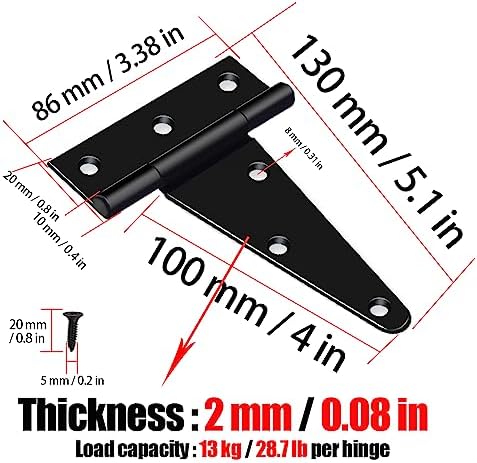 QPINGH Heavy Duty T Strap Door Hinges Set