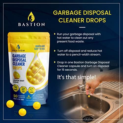 Bastion Garbage Disposal Cleaner Deodorizer Drops 50-Count - Lemon Zest Scented
