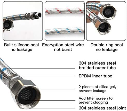 BWE 16-Inch Braided Stainless Steel Bathroom Faucet Hose