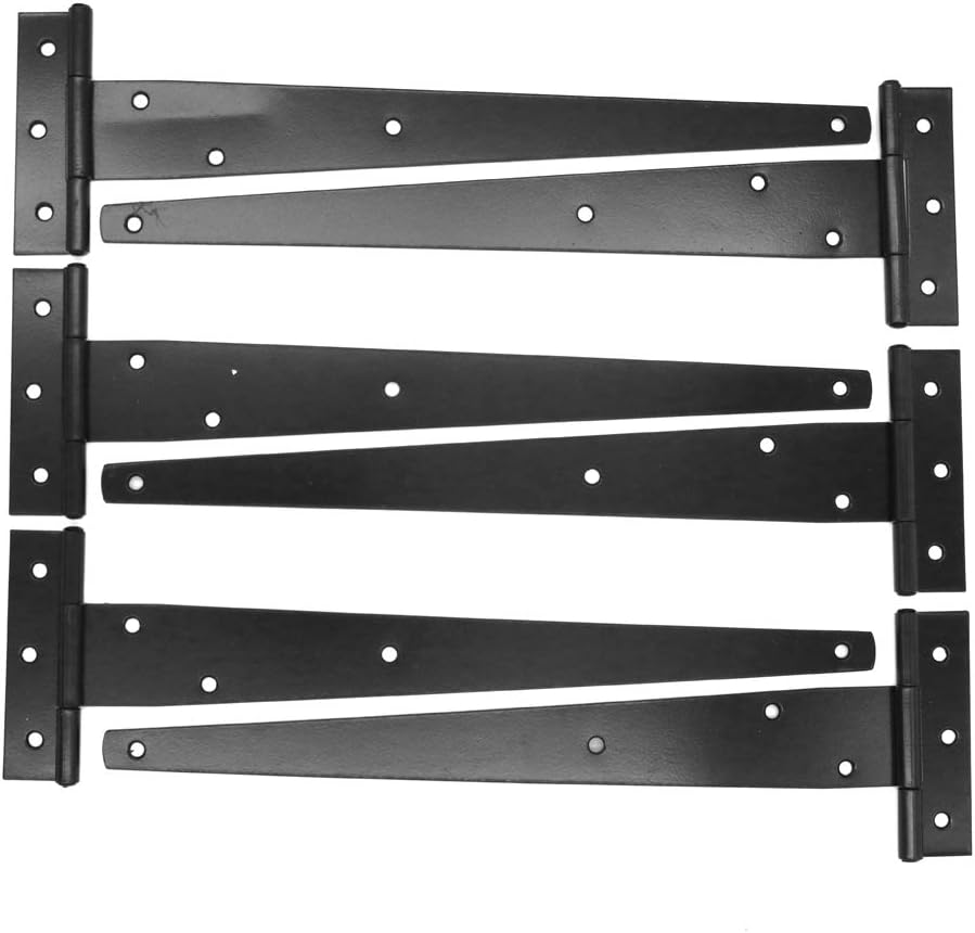 6-Piece Rust-Resistant T-Strap Hinges Set for Heavy Duty Shed Garden Gates