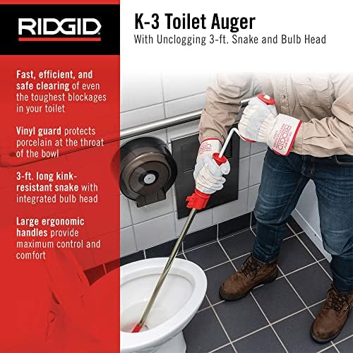 Efficient Toilet Auger with 3-Foot Snake for Fast Blockage Clearance
