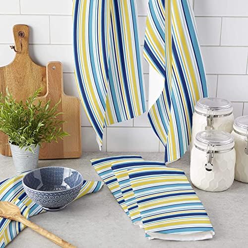 ZOE GARDEN Yellow Blue Stripe 4-Piece Kitchen Towels Microfiber Quick Dry Durable Kitchen Bathroom Use