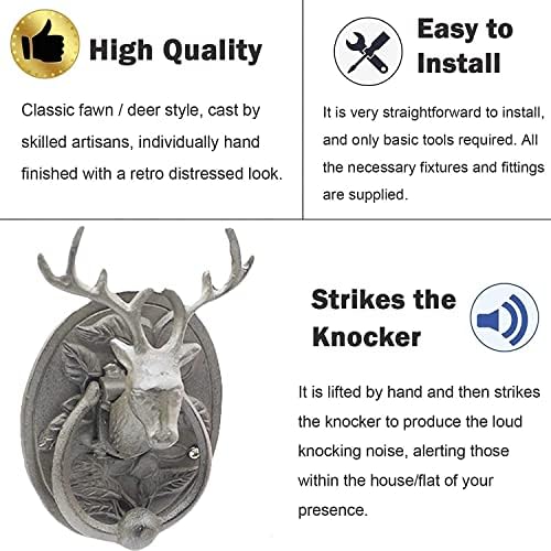 SEVEEZ Vintage Farmhouse Cast Iron Door Knocker with Elk Design