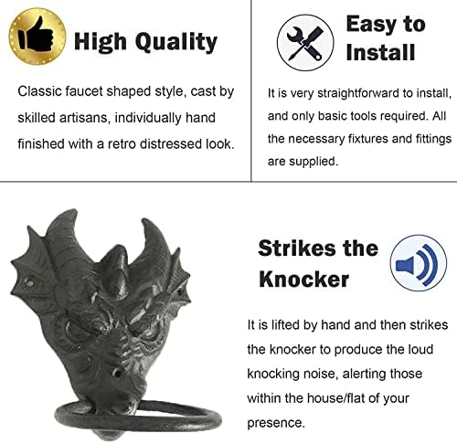 Vintage Dragon Head Door Knocker Cast Iron