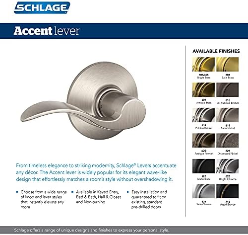 Schlage F51A ACC 622 Accent Door Lever Matte Black
