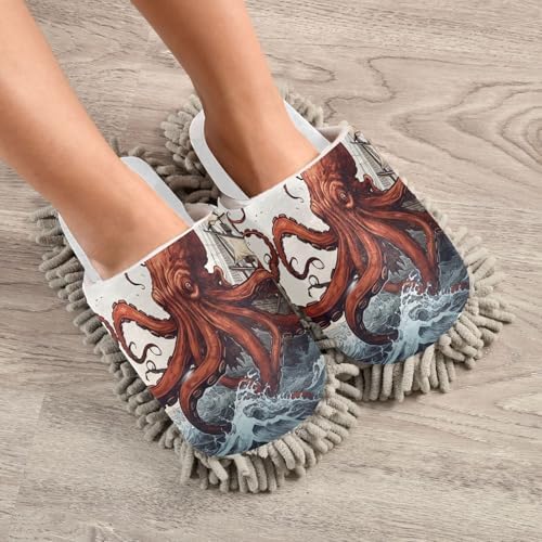 White Ship Octopus Mop Slippers