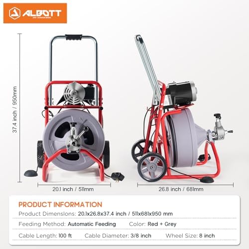 100FT Electric Drain Cleaner 38 with SafetyGuarantees for Plumbing Needs