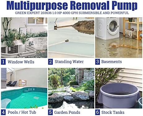 MV Green Expert 1HP Sump Pump 4000GPH - Effortlessly remove water from flooded basements pools and more