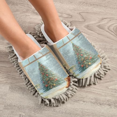 RunningBear White Christmas Bear Trees Mop Slippers Cozy Eco-Friendly Home Tool