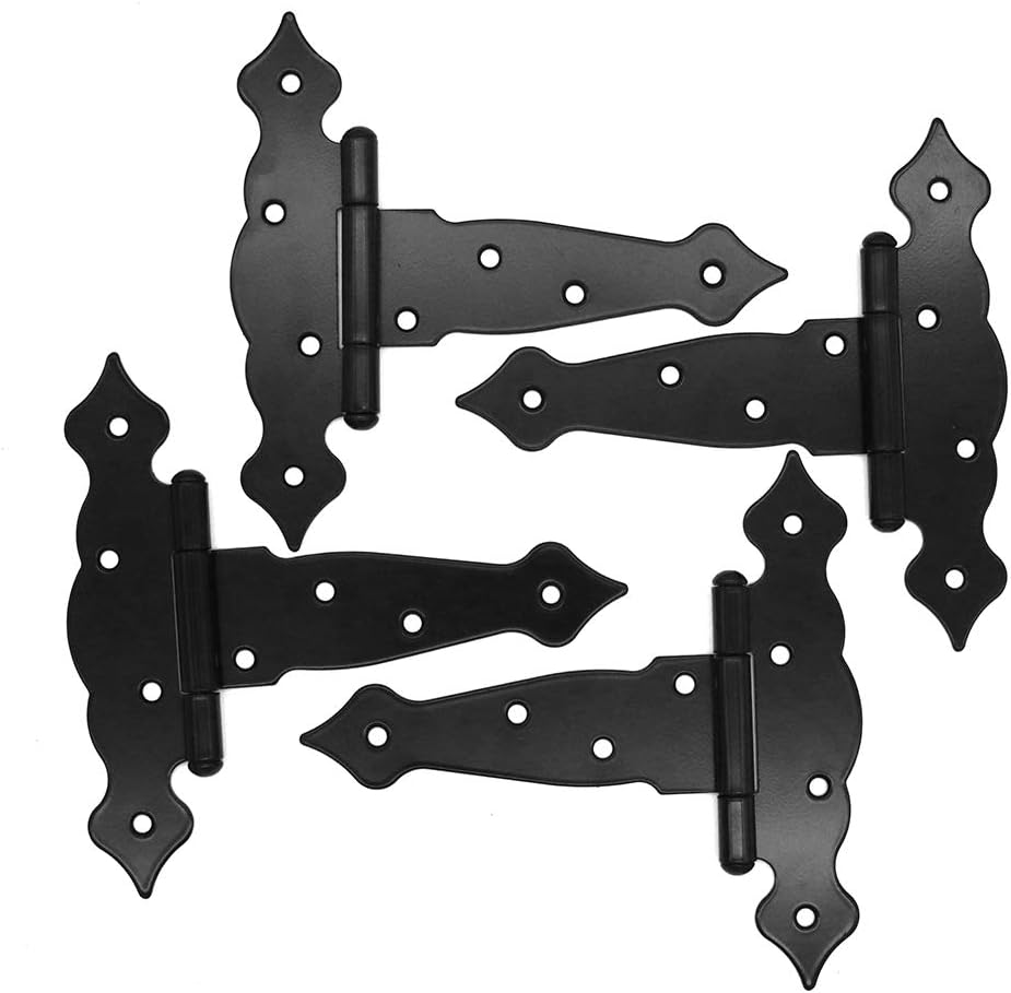 4-Piece 190mm Heavy Duty Hinges for Garden Shed Doors Black Rust-Resistant Door Hardware