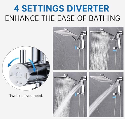 G-Promise All Metal 3-Way Showers Diverter with Low-Holder 4-Settings Chrome